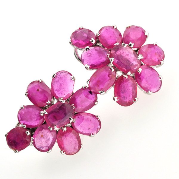APP: 15k 21CT Oval Cut Ruby & Sterl Silver Earrings: 21.25CT Oval Cut Ruby and Platinum Over Sterling Sil