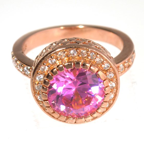 Copper Antique Gold French Pink Cubic Zirconium Ring: Copper Antique Gold French Pink Cubic Zirconium Ring Item Profile: <