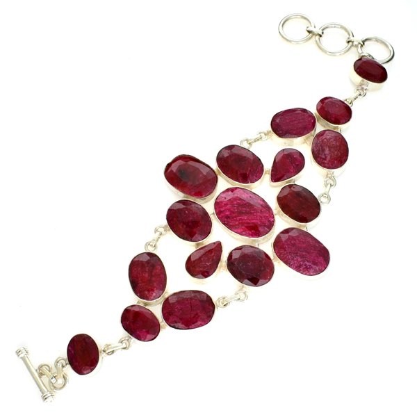 APP: 9k 102CT Mixed Cut Ruby & Sterl Silver Bracelet: 102.65CT Mixed Cut Ruby and Sterling Silver Bracelet Retail