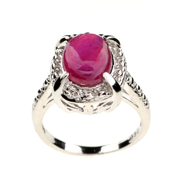 APP: 3.7k 2.92CT Oval Cut Cabochon Ruby & Platinum Over: 2.92CT Oval Cut Cabochon Ruby and Platinum Over Sterl