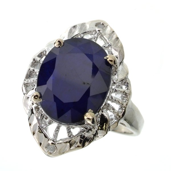APP: 10k 7CT Sapphire & Diamond Sterl Silver Ring: 7.95CT Blue Sapphire and Diamond Platinum Over Sterli