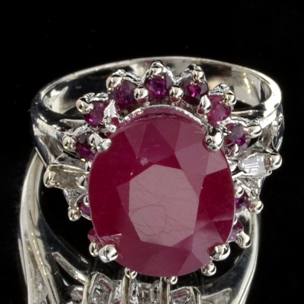 APP: 9k 8CT Ruby & Diamond Plat Over Sterl Silver Ring: 8.73CT Ruby and Diamond Platinum Over Sterling Silver Ring