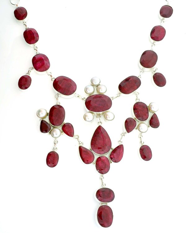 APP: 20k 281CT Mixed Cut Ruby & Sterl Silver Necklace: 281.33CT Mixed Cut Ruby and Sterling Silver Necklace Retail