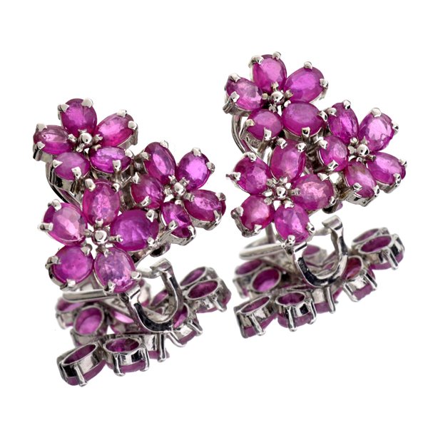 APP: 2k 6CT Oval Cut Ruby & Sterl Silver Earrings: 6.15CT Oval Cut Ruby and Platinum Over Sterling Silver