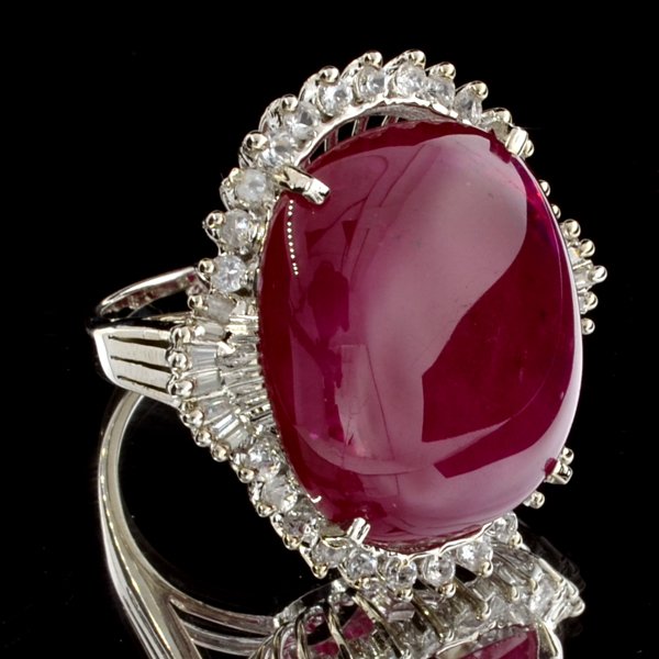 APP: 8k 32CT Ruby & Diamond Sterl Silver Ring: 32.19CT Ruby and Diamond Platinum Over Sterling Silver Ring