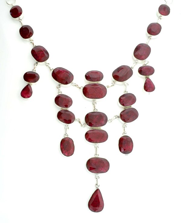 APP: 26k 379CT Mixed Cut Ruby & Sterl Silver Necklace: 379.72CT Mixed Cut Ruby and Sterling Silver Necklace Retail