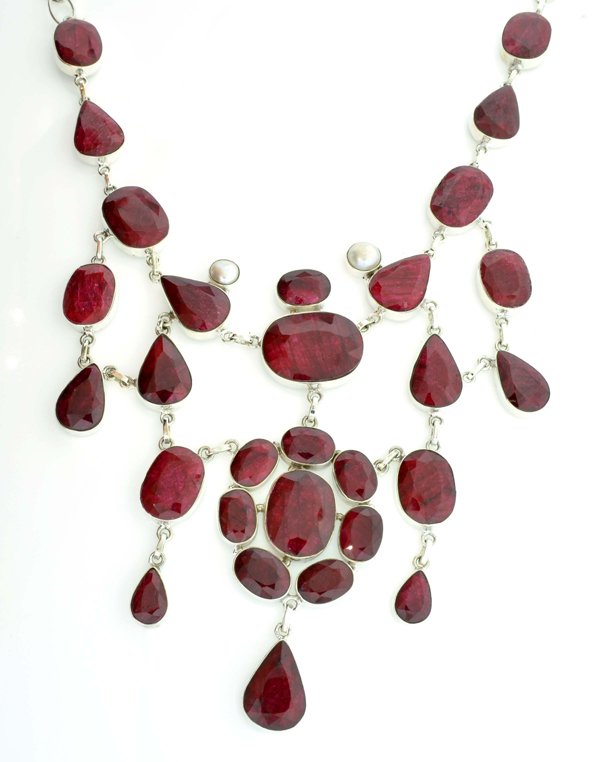 APP: 25k 355CT Mixed Cut Ruby & Sterl Silver Necklace: 355.82CT Mixed Cut Ruby and Sterling Silver Necklace Retail