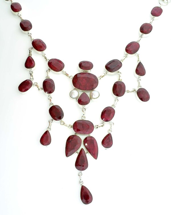 APP: 24k 348CT Mixed Cut Ruby & Sterl Silver Necklace: 348.95CT Mixed Cut Ruby and Sterling Silver Necklace Retail