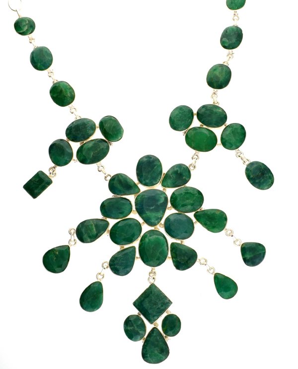 APP: 17k 247CT Mixed Cut Grn Beryl & Silver Necklace: 247.25CT Mixed Cut Green Beryl and Sterling Silver Neckla