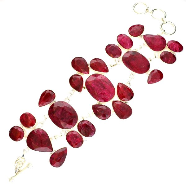 APP: 13k 160CT Mixed Cut Ruby & Sterl Silver Bracelet: 160.51CT Mixed Cut Ruby and Sterling Silver Bracelet Retail