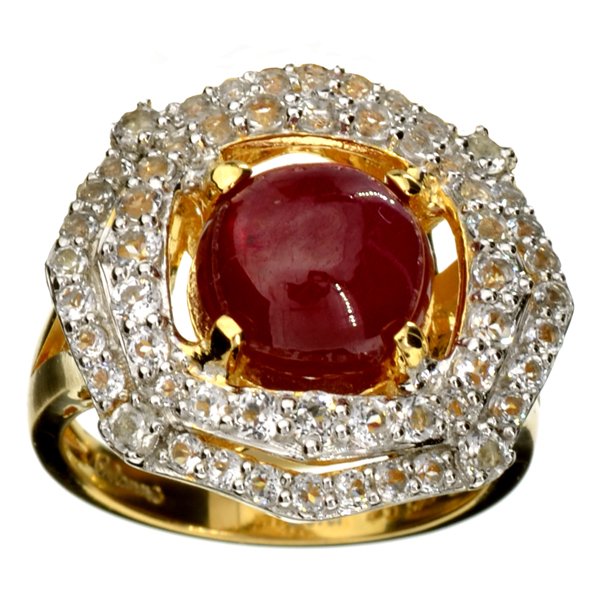 APP: 8k 3CT Ruby & Sapphire Yl/Wt 14kt Silver Ring: 3.87CT Round Cut Ruby and Sapphire Yellow