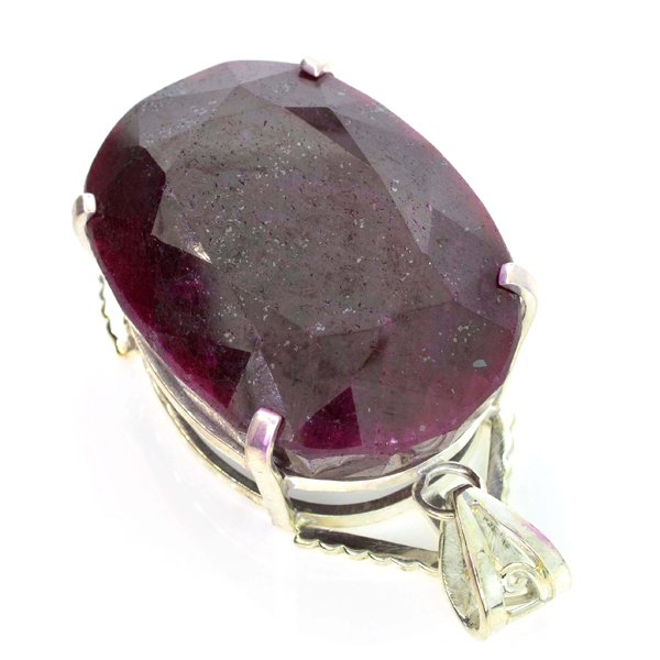 APP: 15k Sebastian 376CT Oval Cut Ruby & Silver Pendant: Designer Sebastian 376.54CT Oval Cut Ruby and