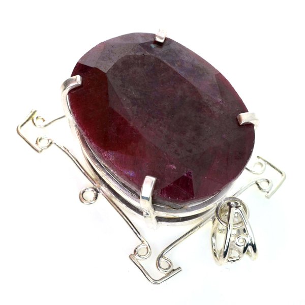 APP: 15k Sebastian 355CT Oval Cut Ruby & Silver Pendant: Designer Sebastian 355.01CT Oval Cut Ruby and