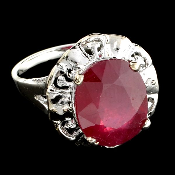 APP: 9k 6CT Ruby & Diamond Plat Over Sterl Silver Ring: 6.76CT Ruby and Diamond Platinum Over Sterling Silver Ring