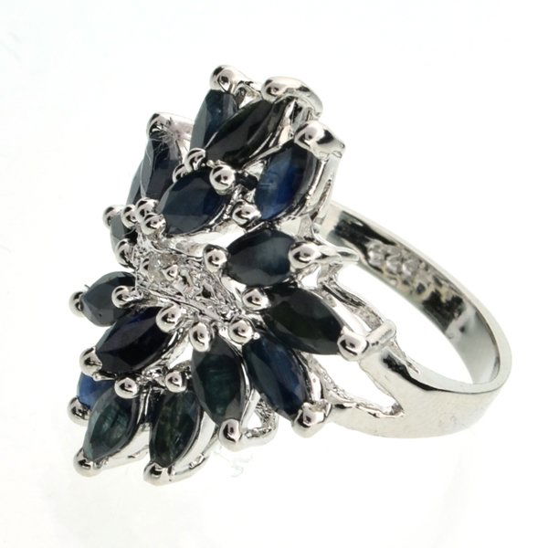 APP: 1k 4CT Sapphire & Diamond Sterl Silver Ring: 4.57CT Blue Sapphire and Diamond Platinum Over Sterlin