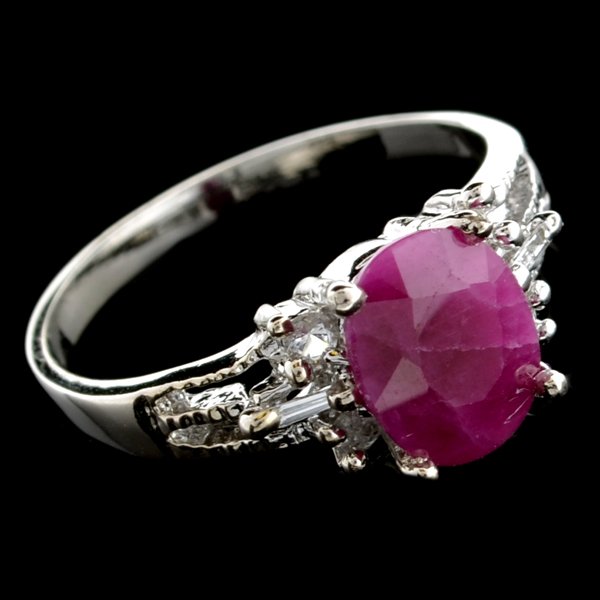 APP: 1k 1CT Ruby & Diamond Plat Over Sterl Silver Ring: 1.67CT Ruby and Diamond Platinum Over Sterling Silver Ring