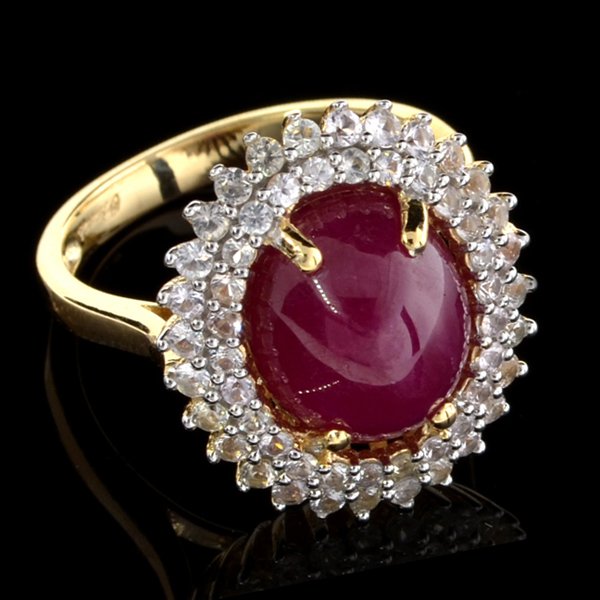 APP: 15k * Ruby & Sapphire 18kt White & Yl Silver Ring: *9.27CT Ruby and Sapphire Over 18 kt. White a
