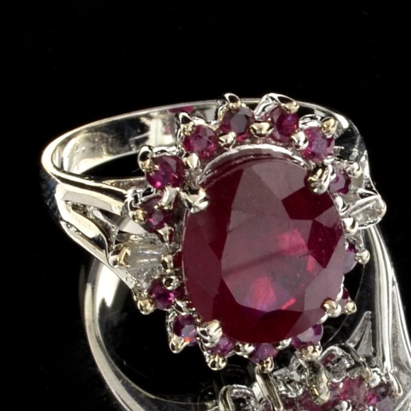 APP: 6k 5CT Ruby & Diamond Plat Over Sterl Silver Ring: 5.25CT Ruby and Diamond Platinum Over Sterling Silver Ring