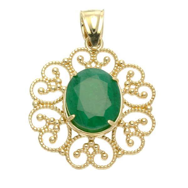 APP: 5.2k 14 kt Gold, 3.97CT Oval Cut Emerald Pendant: 14 kt Gold, 3.97CT Oval Cut Emerald Pendant Retail Replacement Value:<