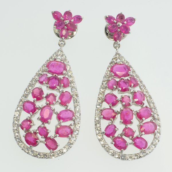 APP: 7k 15CT Ruby & Topaz Sterl Silver Earrings: 15.23CT Ruby and Topaz Platinum Over Sterling Silver Ear