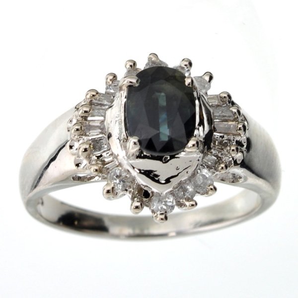 APP: 4k 1CT Sapphire Topaz & Diamond Sterl Silver Ring: 1.18CT Blue Sapphire Topaz and Diamond Platinum