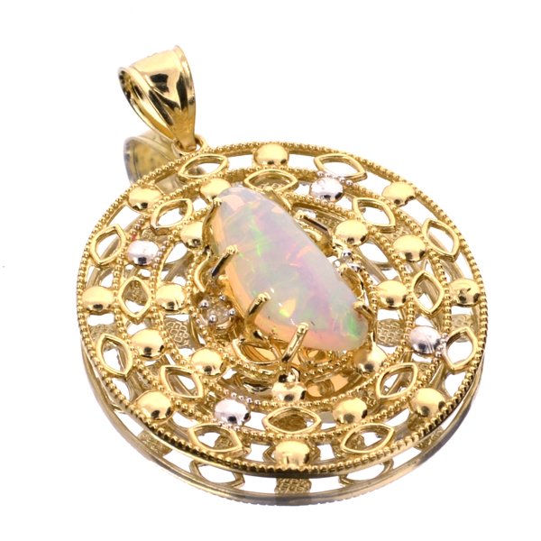 APP: 6k 14kt Yellow & Wt Gold, 3CT Opal & Topaz Pendant: 14 kt. Yellow and White Gold, 3.88CT Crystal Opal a