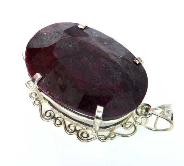 APP: 15k Sebastian 360CT Oval Cut Ruby & Silver Pendant: Designer Sebastian 360.04CT Oval Cut Ruby and