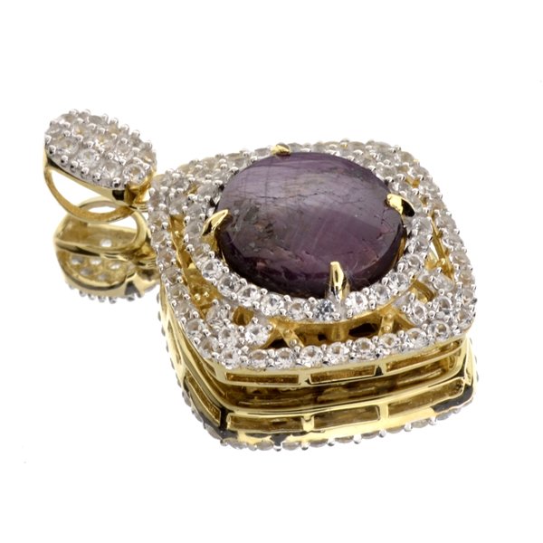 APP: 4k 13CT Round Ruby & Sapphire 14kt Silver Pendant: 13.71CT Round Cut Ruby and Sapphire 14kt Over Ste