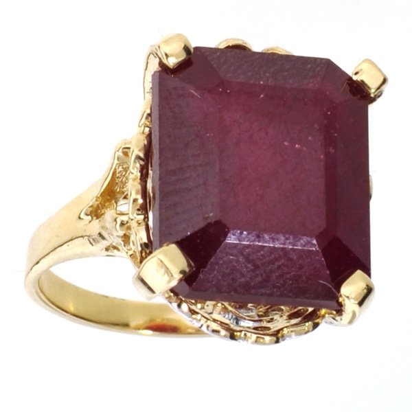 APP: 15.6k 14 kt Gold 17.14CT Emerald Cut Ruby Ring: 14 kt Gold 17.14CT Emerald Cut Ruby RingRetail Replacement Value: