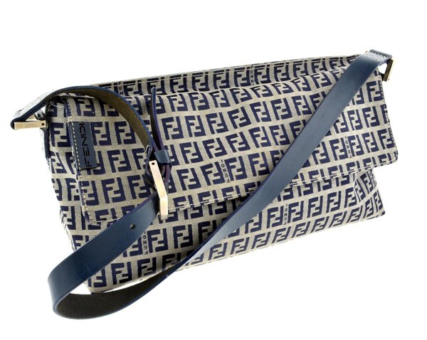 Authentic Fendi Made in Italy Blue Canvas Shoulder Bag: Authentic Fendi Made in Italy Blue Canvas Sho