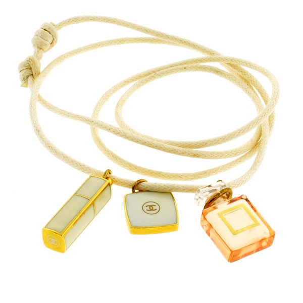 Chanel Authentic Perfume Lipstick Compact Gold Necklace: Chanel Authentic Perfume Liptick Compact Gold Off White N