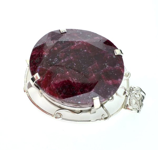 APP: 15k Sebastian 358CT Oval Cut Ruby & Silver Pendant: Designer Sebastian 358.16CT Oval Cut Ruby and