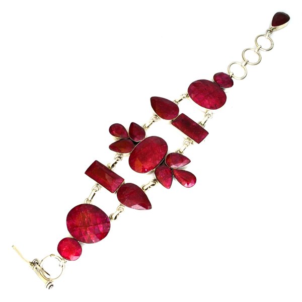 APP: 15k Sebastian 195CT Mixed Ruby & Silver Bracelet: Designer Sebastian 195.13CT Mixed Cut Ruby