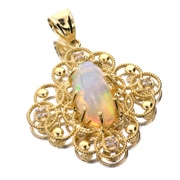 APP: 6k 14kt Yellow & Wt Gold, 5CT Opal & Topaz Pendant: 14 kt. Yellow and White Gold, 5.27CT Crystal Opal a