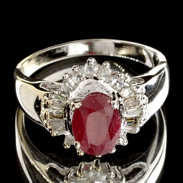 APP: 2k 1CT Ruby & Diamond Plat Over Sterl Silver Ring: 1.59CT Ruby and Diamond Platinum Over Sterling Silver Ring