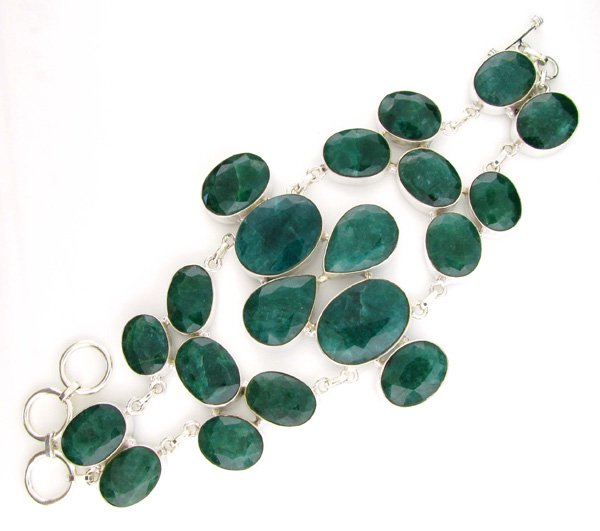 APP: 16k 208CT Mixed Cut Grn Beryl & Silver Bracelet: 208.86CT Mixed Cut Green Beryl and Sterling Silver Bracel