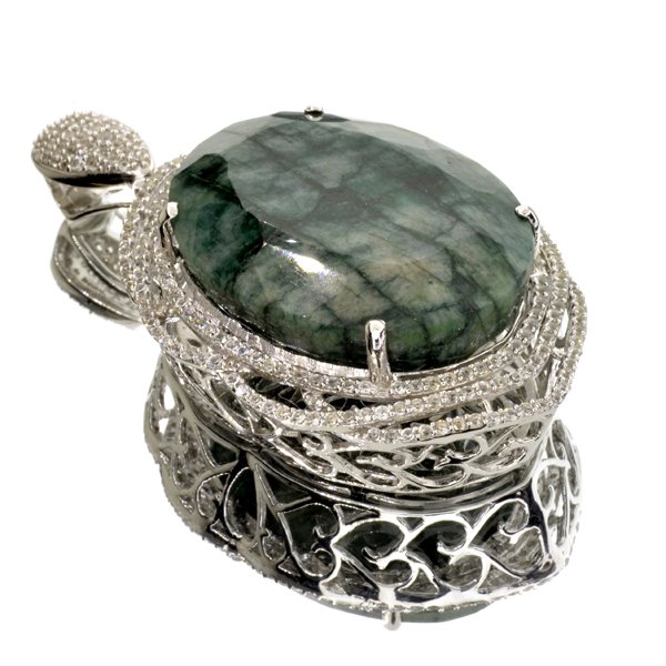 APP: 5k 99CT Grn Beryl & Sapphire Sterl Silver Pendant: 99.70CT Green Beryl and Sapphire Platinum Over S