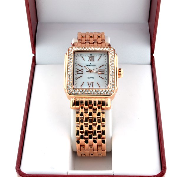 Men's Peugeot Quartz Stainless Diamond Watch On Case: Men's Peugeot Quartz Stainless Steel Diamond Watch On Case