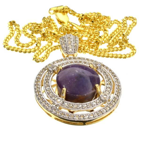 APP: 9k 16CT Ruby & Sapphire 14kt Silver Pendant: 16.62CT Round Cut Ruby and Sapphire 14