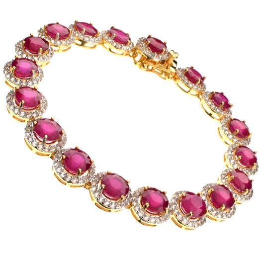 APP: 7k 23CT Round Cut Ruby & Sapphire Silver Bracelet: 23.03CT Round Cut Ruby and Sapphire Sterling Silver Brace