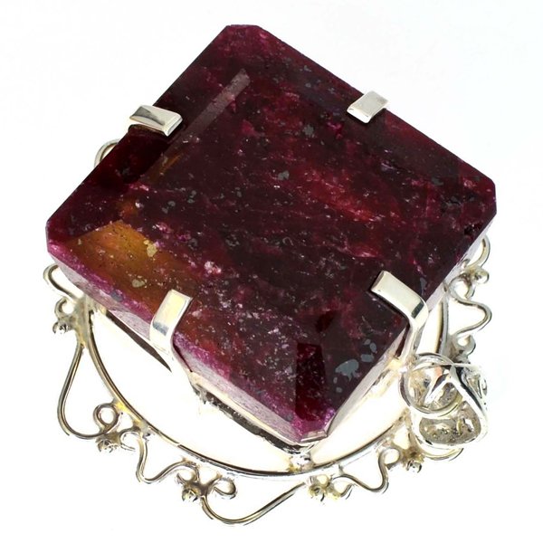 APP: 22k Sebastian 282CT Square Ruby & Silver Pendant: Designer Sebastian 282.74CT Square Cut Ruby
