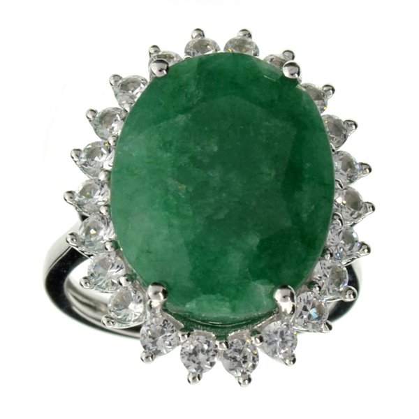 APP: 1k 11CT Grn Beryl Emerald & Sapphire Silver Ring: 11.65CT Green Beryl Emerald and Sapphire Sterling Silver Rin
