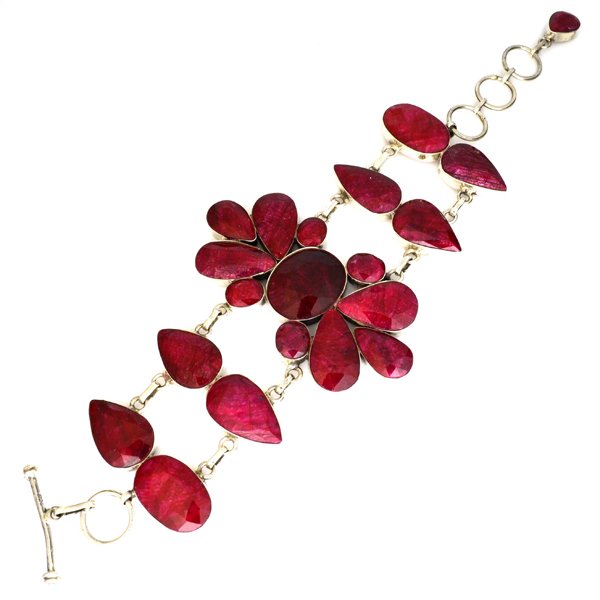 APP: 18k Sebastian 237CT Mixed Ruby & Silver Bracelet: Designer Sebastian 237.19CT Mixed Cut Ruby