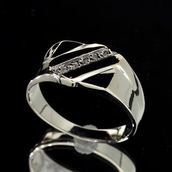 APP: 1k Round Cut Diamond & Silver Rolex Style Ring: 0.08CT Round Cut Diamond and Platinum Over Ste