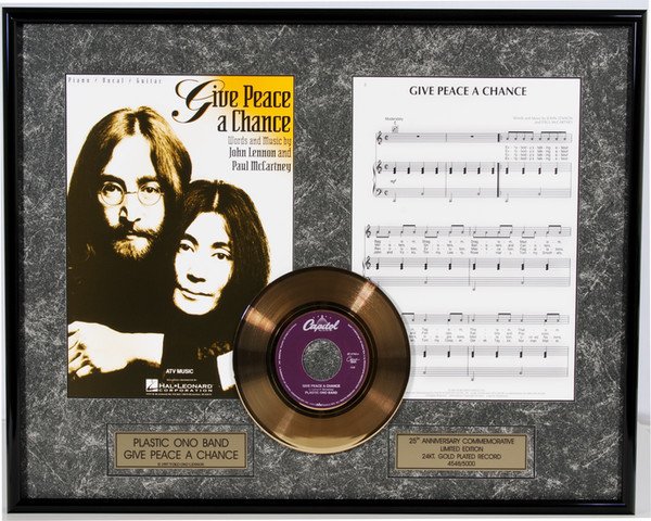 JOHN LENNON ''Give Peace a Chance'' Gold Record w/Music: JOHN LENNON "Give Peace a Chance" Item Profile: G