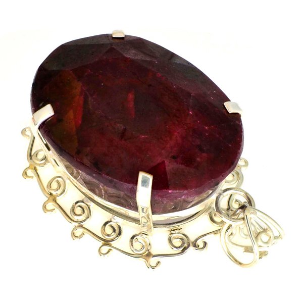 APP: 20k Sebastian 474CT Oval Cut Ruby & Silver Pendant: Designer Sebastian 474.21CT Oval Cut Ruby and