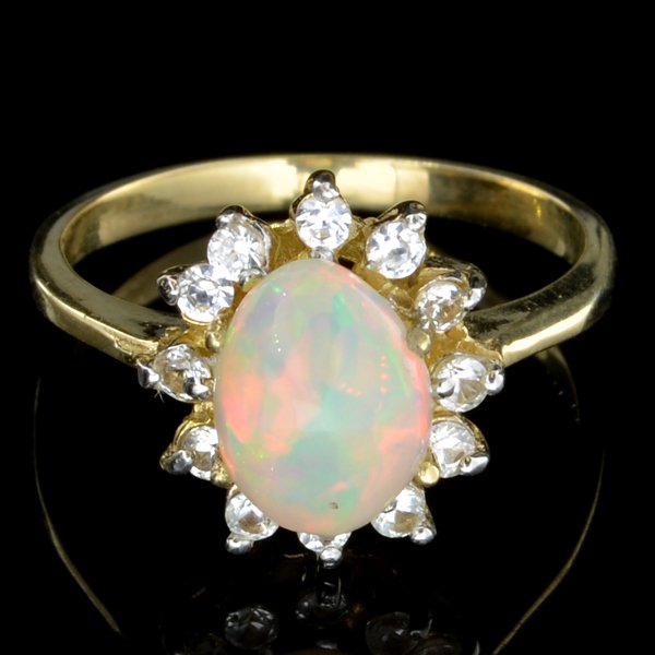 APP: 3.6k 14 kt. Gold, 1.25CT Crystal Opal & Topaz Ring: 14 kt. Gold, 1.25CT Crystal Opal and Topaz Ring Retail Replacement Va