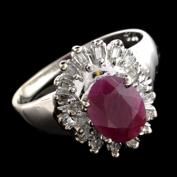 APP: 3k 2CT Ruby & Diamond Topaz Sterl Silver Ring: 2.60CT Ruby and Diamond Topaz Platinum Over Sterling Silv