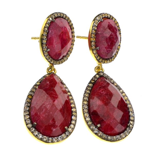 APP: 3k 29CT Ruby & Topaz Gold Sterl Silver Earrings: 29.00CT Ruby and Topaz Gold Platinum Over Sterling