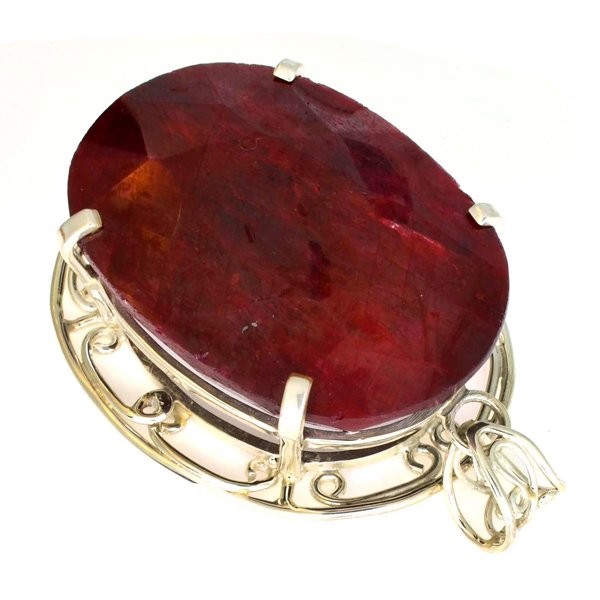 APP: 15k Sebastian 362CT Oval Cut Ruby & Silver Pendant: Designer Sebastian 362.60CT Oval Cut Ruby and